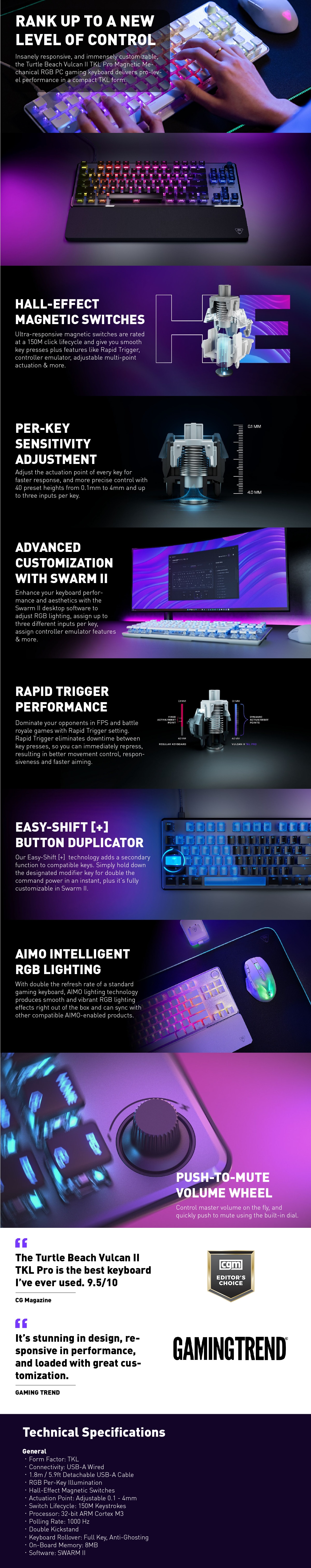 Turtle Beach Vulcan II TKL Pro Magnetic Switch RGB Gaming Keyboard